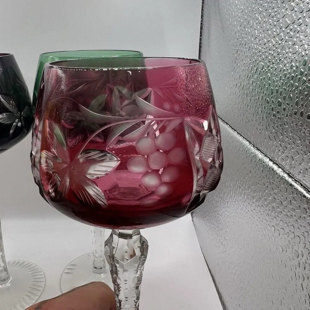 Set of 4 Vintage Hungarian Cut to Clear Crystal Hock Wine Glasses